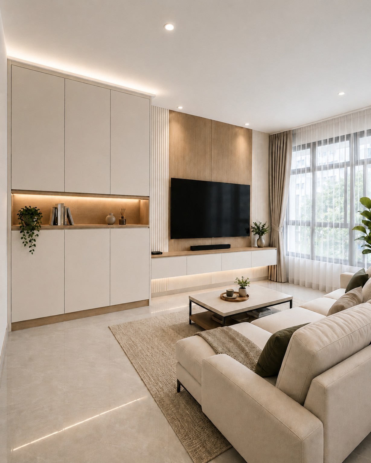 Residential living and dining renovation with custom carpentry